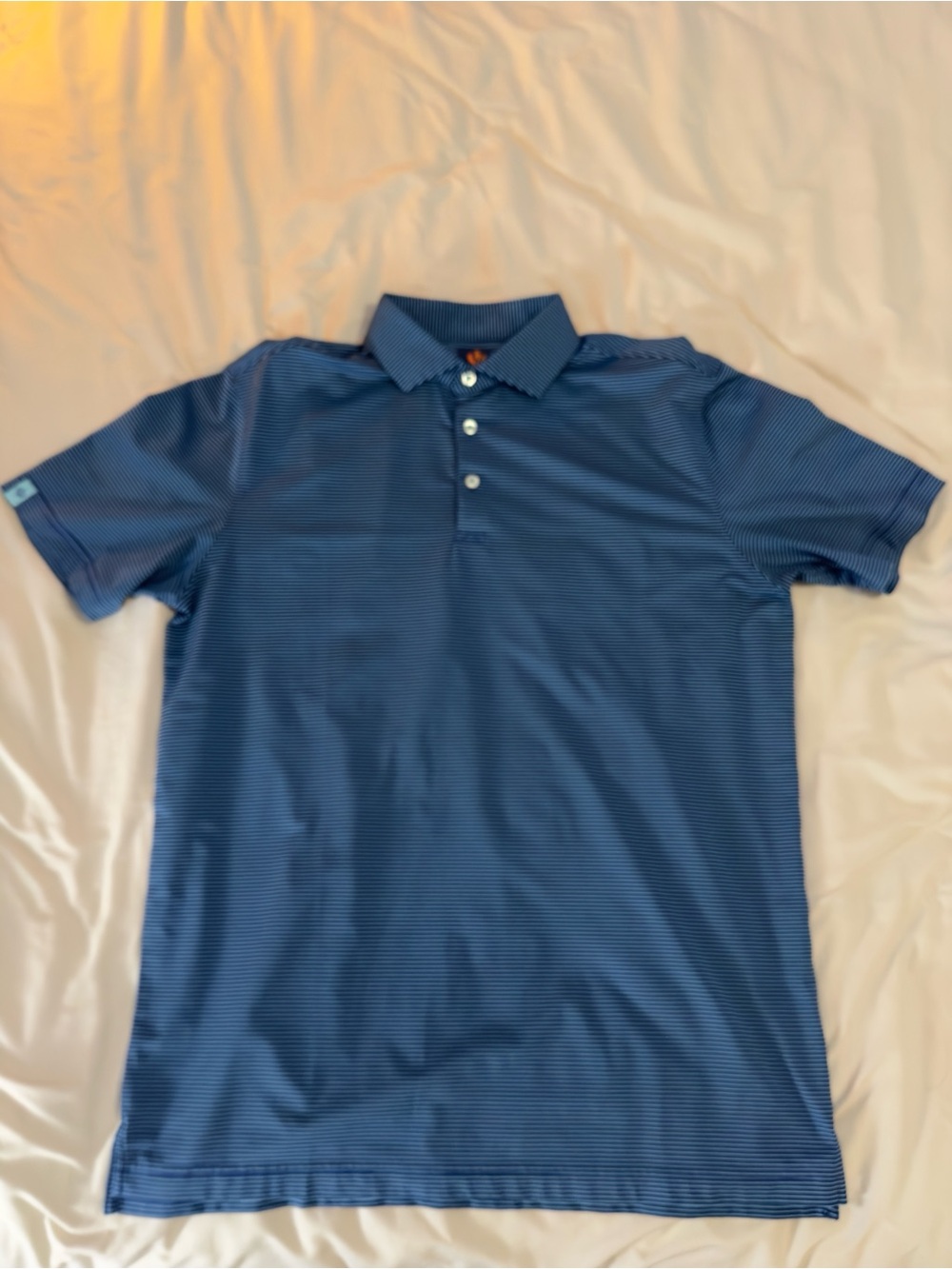 Donald Ross Sport Polo. Size Medium. Navy Stripe. Like New. Stiff Collar.